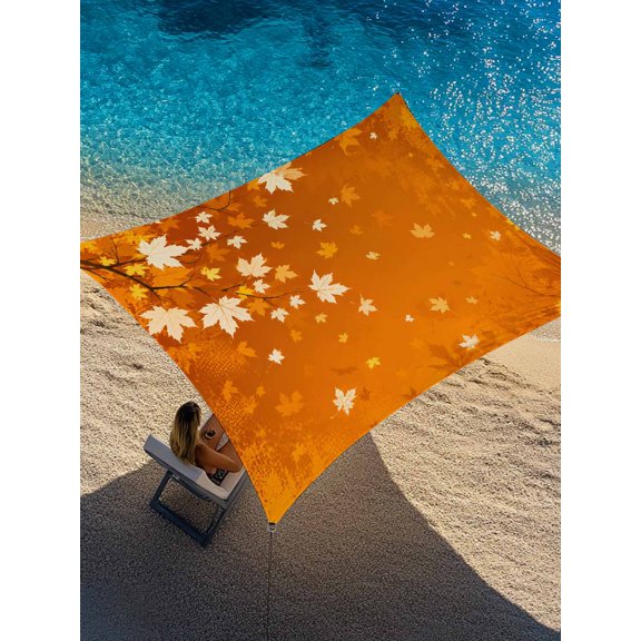 Thanksgiving Maple Leaf Sun Shade Sail 12' x 16', Fall Country Rustic Orange Leaf Tree Rectangle Outdoor Sunshade Canopy, Waterproof UV Block Patio Covers for Garden Yard Beach