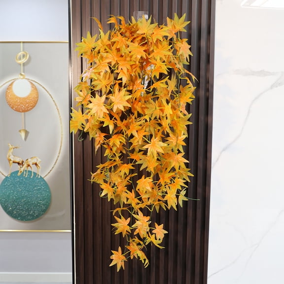 Thanksgiving Maple Leaf Tree Hanging Fake Plants Decoration Fall Decor Artificial Leaves Wall Hanging Rattan Decoration 5 Pronged Maple Leaf