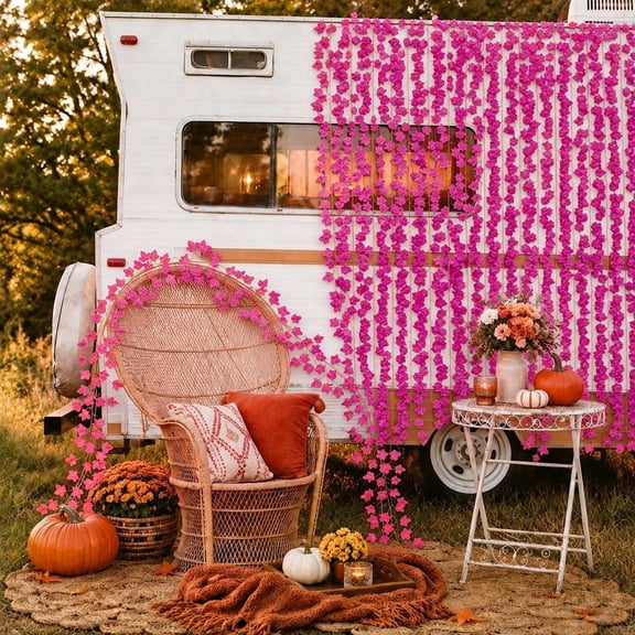 Thanksgiving Maple Leaf Vines, Artificial Fall Garland, Ceiling Pipe Decor, Drapes Flexibly for Custom Shaping and Resists Fading for Ceiling Hang, Stair Railing, and Doorway Arch.