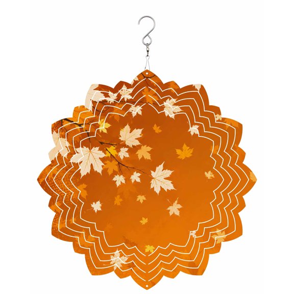 Thanksgiving Maple Leaf Wind Spinner for Garden Yard 8In, Fall Country Rustic Orange Leaf Tree 3D Stainless Steel Kinetic Hanging Wind Spinners Rustproof Outdoor Decor for Lawn Patio Home