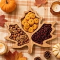 thumbnail image 1 of Thanksgiving Maple Leaf Wooden Divided Serving Tray for Snacks, Nuts and Desserts – Fall Themed 3 Compartment Wood Platter for Parties, Gatherings and Home Kitchen Decor, 1 of 6