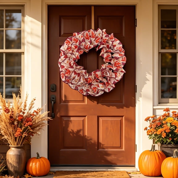 Thanksgiving Maple Leaf Wreath, 18 Inch Harvest Front Door Wreath with Berry Pattern, Autumn Wall Hanging Decor Porch Window