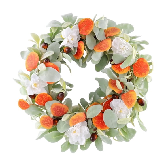 Thanksgiving Maple Leaf Wreath Artificial Orange Red Harvest Door Decor for Home Indoor Outdoor 19.7in