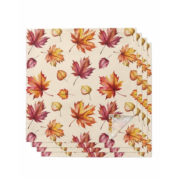 Thanksgiving Maple Leaves Cloth Napkins Set of 4 Reusable Dinner Napkins, Autumn Botanical Leaves Fall Cocktail Napkin Washable Table Napkins for Wedding/Holiday Party/Baby Shower 20"x20"