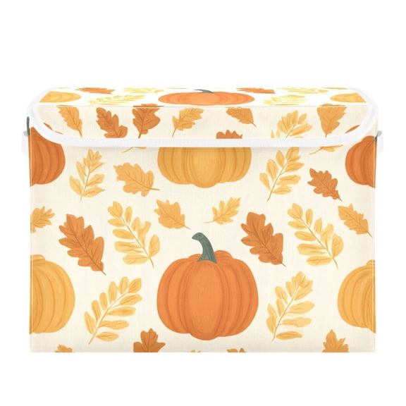 Thanksgiving Maple Leaves Pumpkins Autumn Foldable Storage Bins with Lids Handles Collapsible Storage Containers Tote Boxes 16.5 x 12.6 x 11.8 inches