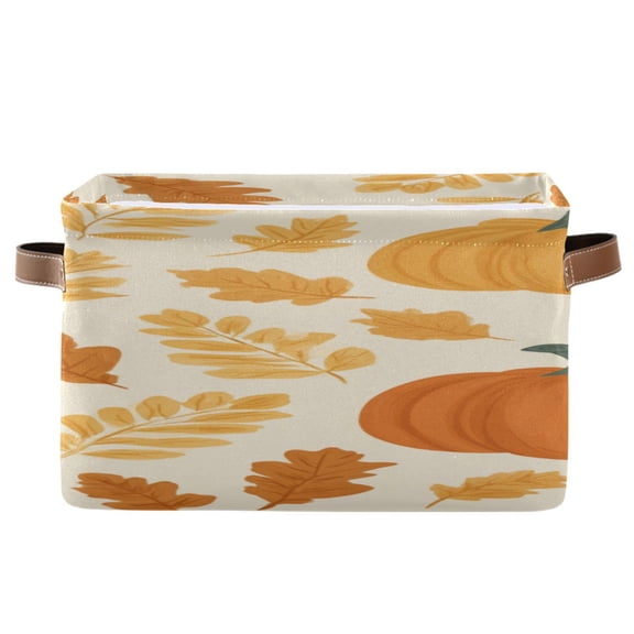 Thanksgiving Maple Leaves Pumpkins Autumn Square Storage Bins with Handles Collapsible Containing Box 1 Pack