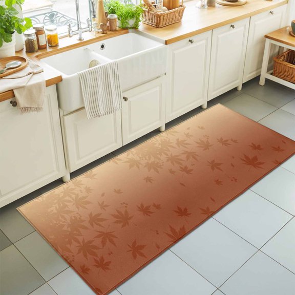 Thanksgiving Maple Leaves Silhouette Rectangle Area Rug 2x6ft,Living Room Rug Non-Slip Washable Circle Rugs Pad,Fallen Leaf Orange Ombre Soft Floor Carpet for Bedroom Dining Room