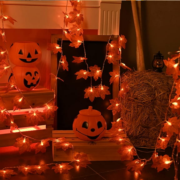 Thanksgiving Maple Leaves String Lights, 10ft 20 LED Fall Maple Leaves Garlands Lights Battery Operated Starry String Lights for Wedding Garden Fireplace Home Indoor Outdoor Decoration
