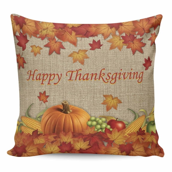 Thanksgiving Maple Pillow Covers 18x18 Inch Decorative Throw Pillow Cover, Fall Pumpkin Leaves Farmhouse Retro Brown Sofa Pillowcases Accent Cushion Case Home Decor Bedroom Living Room