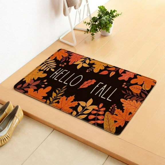 Thanksgiving Mats Hello Fall Area Rug 16 24 Inches Autumn Marple Leaves Doormats Anti-Slip Decorative Holiday Floor Mat for Kitchen, Bathroom, Bedroom, Living Room, Indoor Outdoor