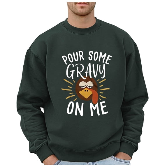 Thanksgiving Mens Sweatshirt Funny Letter Turkey Face Graphic Pullover Sweatshirt Family Dinner Fall Winter Oversized Long Sleeve Crew Neck Casual Mens Sweatshirts