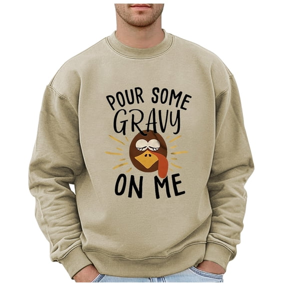 Thanksgiving Mens Sweatshirt Funny Letter Turkey Face Graphic Pullover Sweatshirt Family Dinner Fall Winter Oversized Long Sleeve Crew Neck Casual Sweatshirt for Men