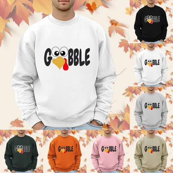 Thanksgiving Mens Sweatshirt Funny Turkey Letter Print Graphic Pullover Sweatshirt Family Dinner Fall Winter Warm Long Sleeve Crew Neck Casual Mens Sweatshirts
