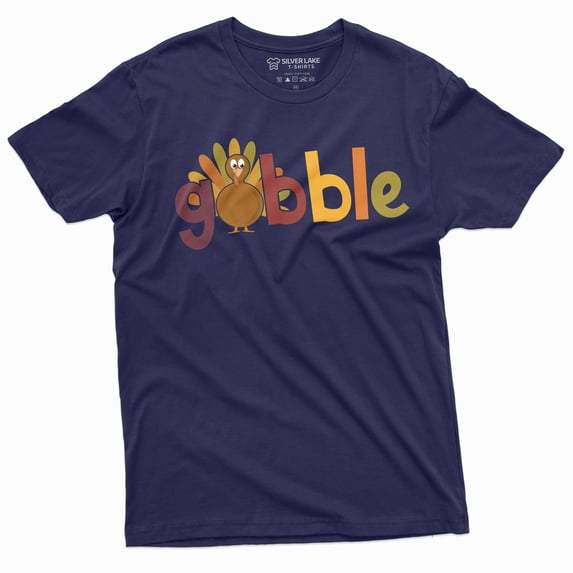 Thanksgiving Mens Womens Unisex T-Shirt Turkey Gobble Holiday Funny Tee Shirt (4X-Large Navy Blue)