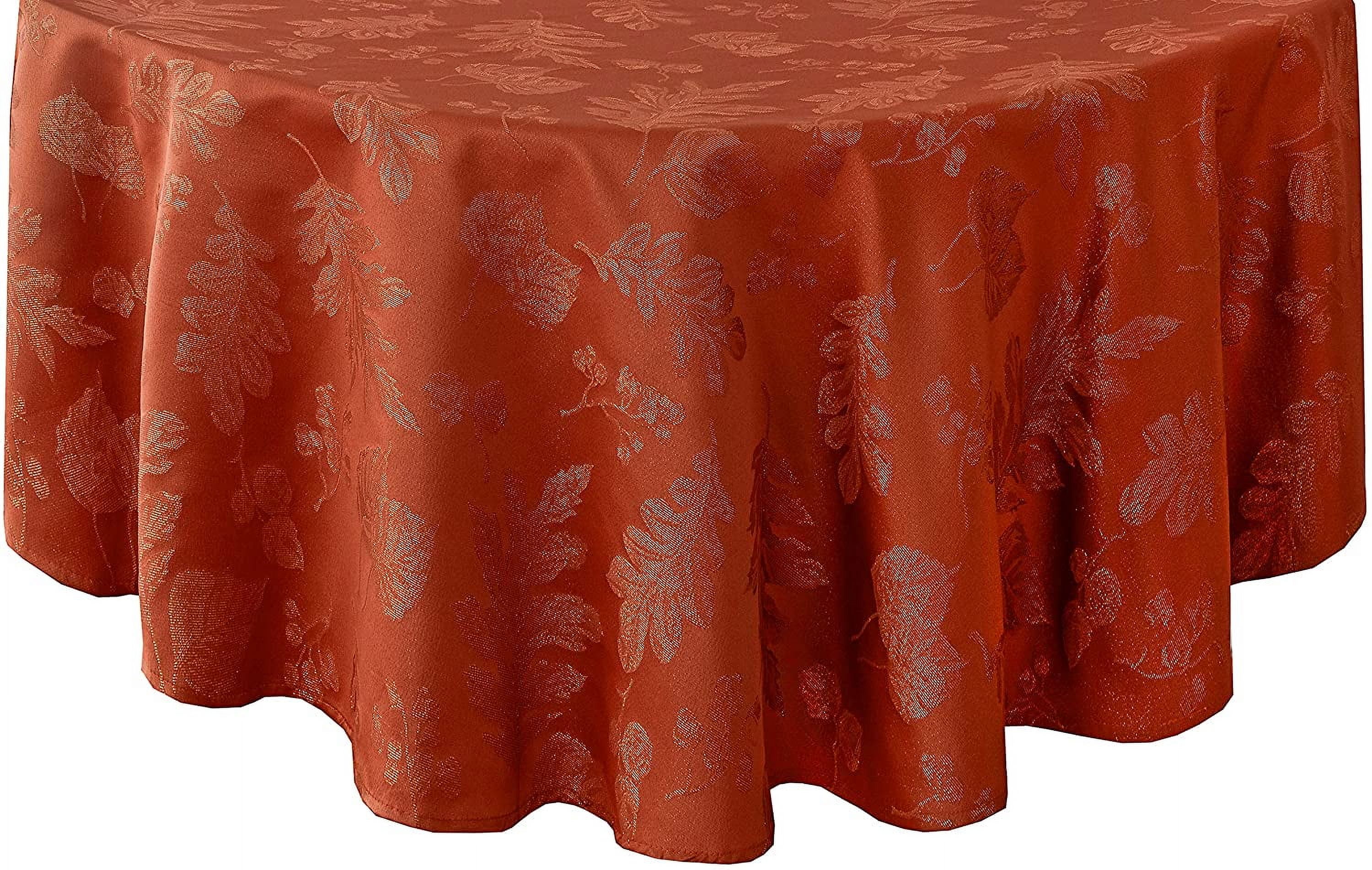Thanksgiving Metallic Autumn Leaf Damask Fabric Tablecloth, 60 x 84 ...