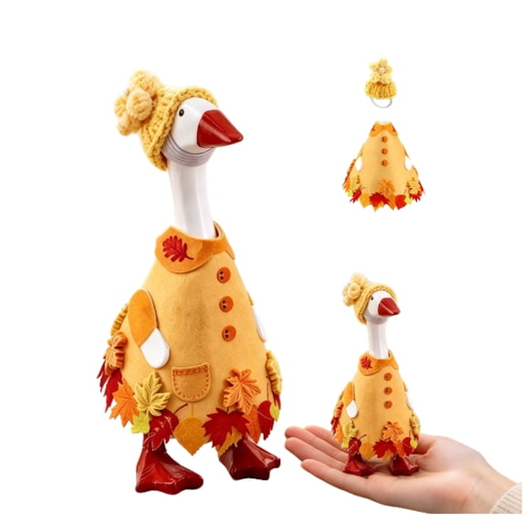Thanksgiving Mini Desk Goose Outfit,Autumn Leaf Print and Hat Accent for Home Livngroom Bedroom Countertop Goose Decoration