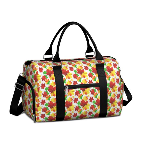 Thanksgiving Multicolor Maple Leaf Pattern Gym Bag with Shoe Compartment, Sports Bag with Wet Pocket and Trolley Sleeve, Water Resistant Gifts Ideas for Gym Travel Weekend,17.3 X 11.8 X 7.5 Inches
