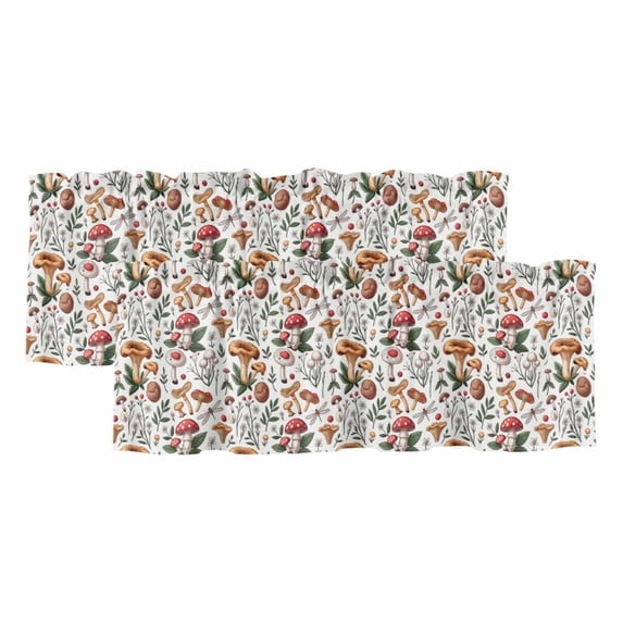 Thanksgiving Mushroom Curtain Valances for Windows, Kitchen Valance Window Treatments Panel 2 Pack, Leaves Plants Country Rustic Rod Pocket Short Curtains for Bathroom Bedroom 42 x 18 Inch
