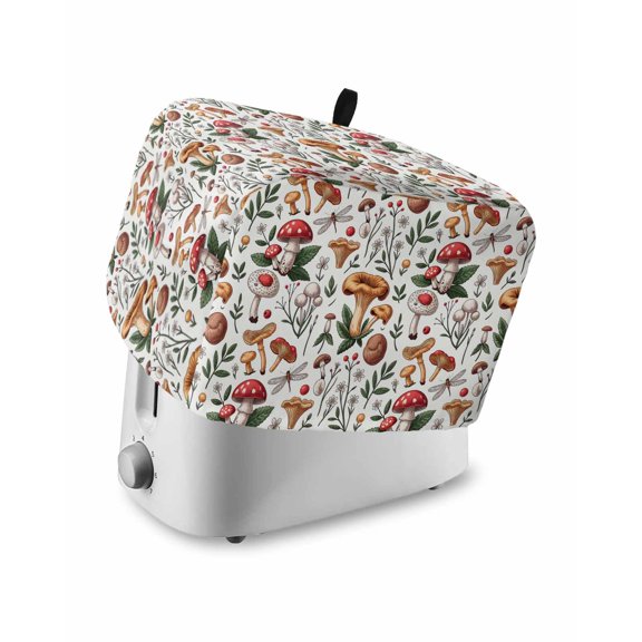Thanksgiving Mushroom Small Toaster Cover 2 Slice, Kitchen Appliance Covers, Leaves Plants Country Rustic Toaster Oven Cover with Loop, Bread Machine Cover Polyester Dust Cover Protection
