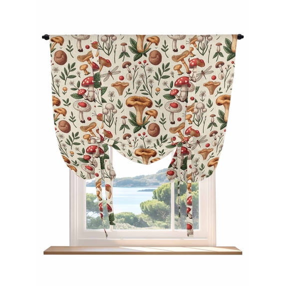 Thanksgiving Mushrooms Tie Up Curtains for Windows 45 Inch Length Balloon Curtains Kitchen Adjustable Balloon Window Shade Leaves Country Botanical Retro Tie Up Bathroom Curtain Window 52"x45"