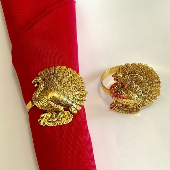 Thanksgiving Napkin Rings,Turkey Napkin Rings,1PCS Fall Napkin Holders Metal Turkey Bird Rings Holders Buckle Table Decor for Autumn Thanksgiving Halloween Wedding Home Party Supplies(Gold)