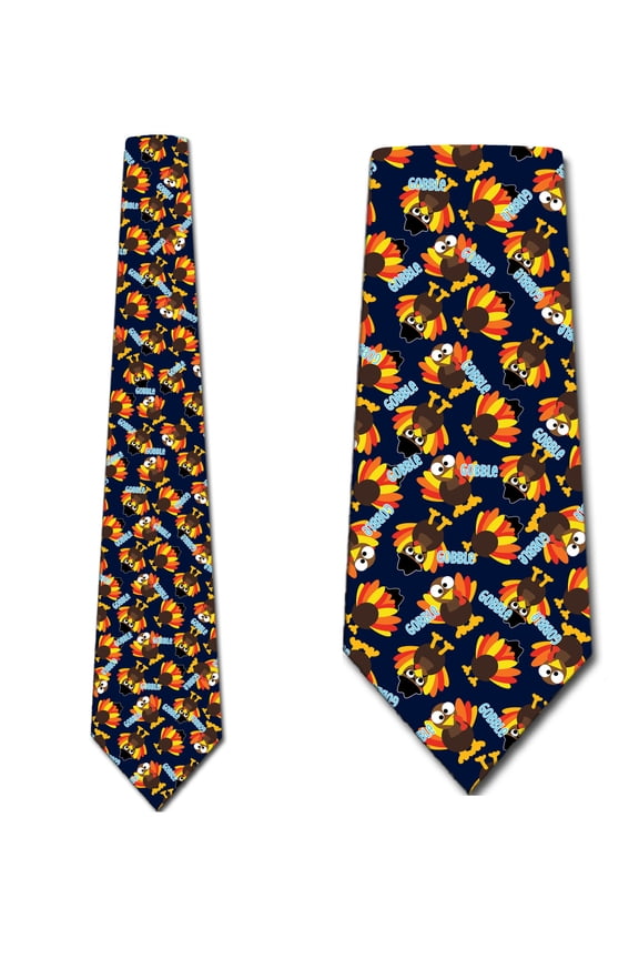 Thanksgiving Neckties Turkey Ties Mens Holiday Neck Tie Navy