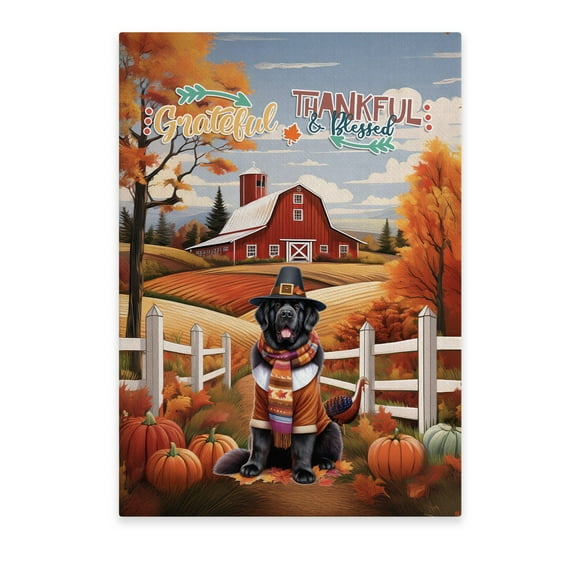 Thanksgiving Newfoundland Pilgrim Grateful, Thankful, Blessed Fall Welcome Vertical Matte Canvas Poster Newfie Dog Lover Gifts Wall Art Home Decor - 00021