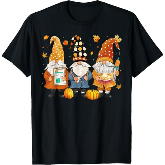 Thanksgiving Nurse Gnomes Fall Scrub Top Autumn Women Girl T-Shirt
