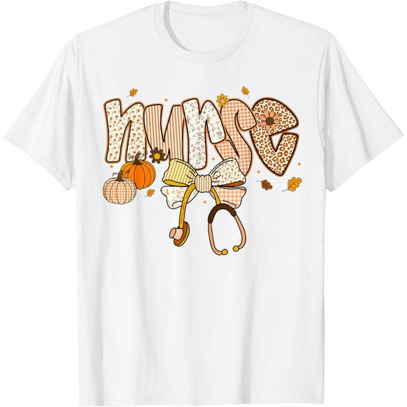 Thanksgiving Nurse Stethoscope Fall Scrub Top ER Coquette T-Shirt