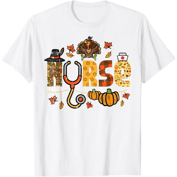Thanksgiving Nurse Stethoscope Fall Scrub Top ER Mens T-Shirt