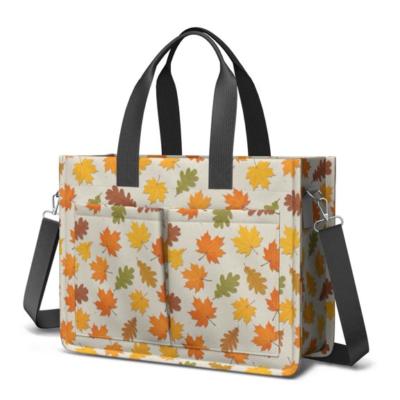 Thanksgiving Oak Maple Leaf Pattern Canvas Messenger Tote Bag, Laptop Shoulder Bag with Multi Pockets & Removable Strap, Durable Canvas Gifts for Birthday Christmas Thanksgiving