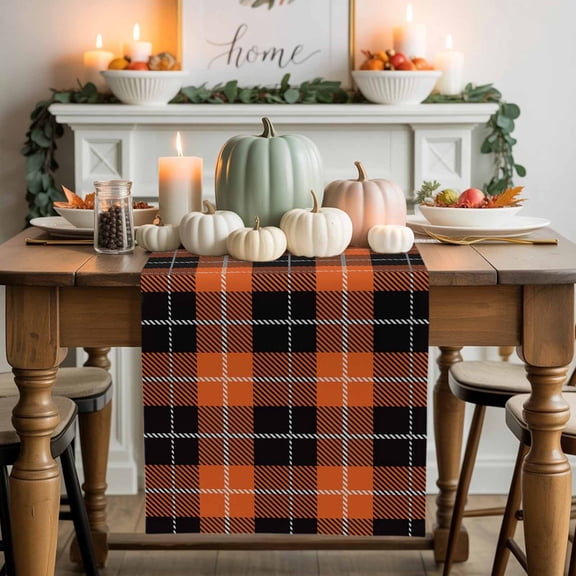 Thanksgiving Orange Cotton Linen Table Runner, Washable Table Runners for Kitchen, Dining Room, Holiday, Home Party Table Decor, 13x108 Inches