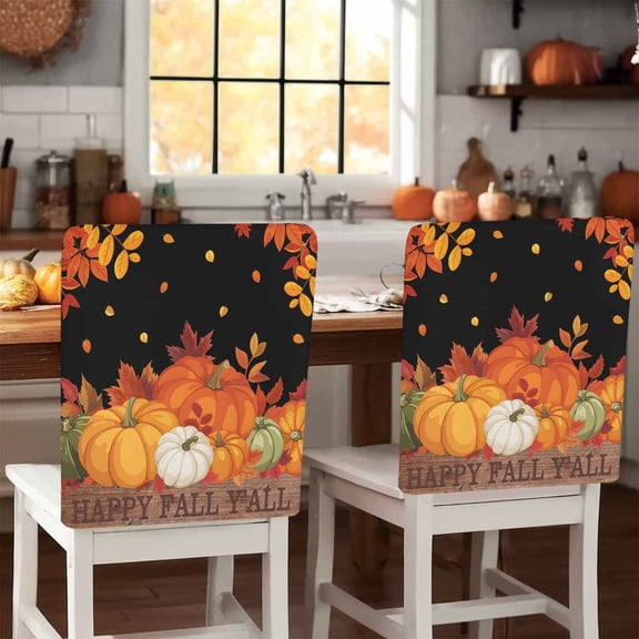 Thanksgiving Orange Pumpkin Chair Covers Set of 1 Happy Fall Y'all Leaves Chair Back Covers Stretch Removable Washable Slipcovers Protector for Dining Room Kitchen Party Decor