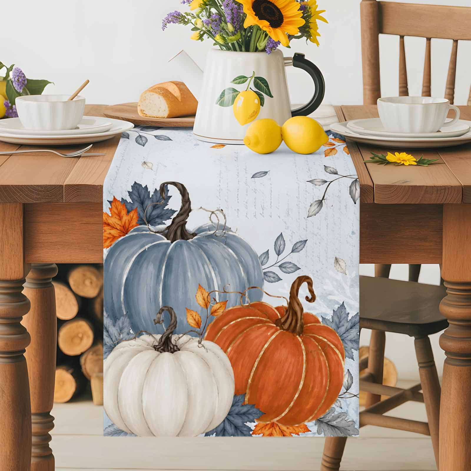 Thanksgiving Orange Pumpkin Farm Harvest Table Runner 72 Inches Long ...