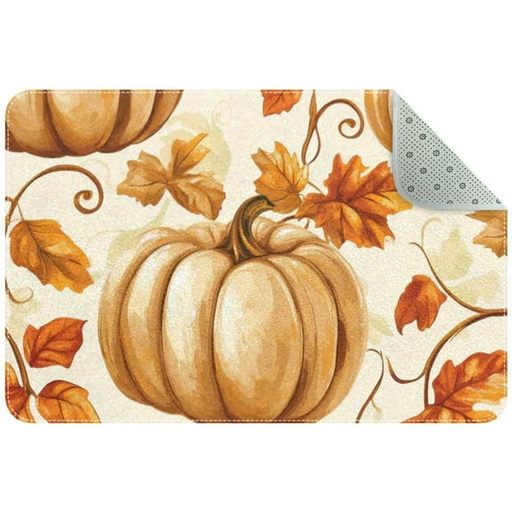 Thanksgiving Orange Pumpkins Autumn and Fall Season Small Area Rug, Non-Slip Door Mat Indoor Floor Mat, Washable Kitchen Rug Entrance DMat for Bedroom Living Room