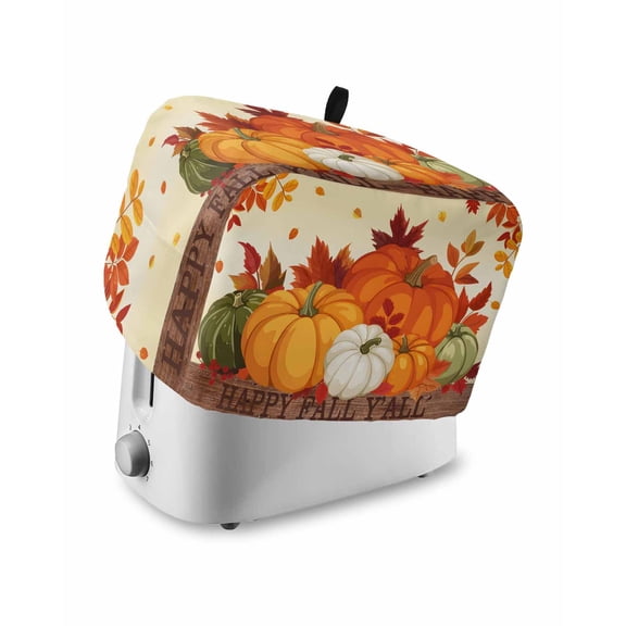 Thanksgiving Orange Pumpkins Small Toaster Cover 2 Slice, Kitchen Appliance Covers, Fall Leaves Autumn Rustic Toaster Oven Cover with Loop, Bread Machine Cover Polyester Dust Cover Protection