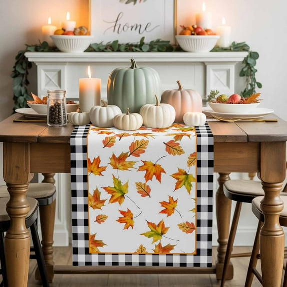 Thanksgiving Orange Table Runner, Autumn Thanksgiving Kitchen Dining Table Decoration for Home Party Decor 13x108 Inches