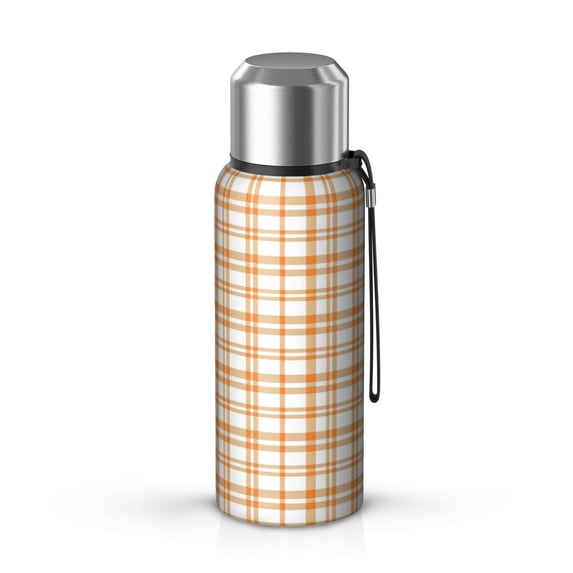 Thanksgiving Orange White Gingham Insulated Coffee Thermos, Vacuum ...