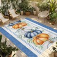 thumbnail image 1 of Thanksgiving Outdoor Rug for Patio/Deck/Porch, Non-Slip Large Area Rug 5 x 7 Ft, Fall Orange Blue White Pumpkin Stripes Indoor Outdoor Rugs Washable Area Rugs, Reversible Camping Rug Carpet Runner, 1 of 8