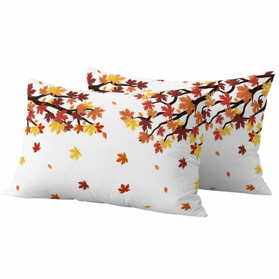 Thanksgiving Outdoor Waterproof Pillow Covers, Fall Maple Lea Farmhouse Autumn Decorative Rectangle Throw Pillowcase Sofa Cushion Sham for Patio/Couch/Chair, 20"x12" 2 Pack