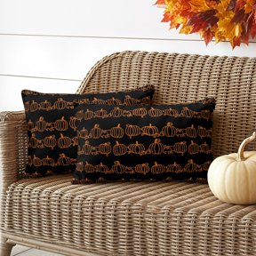 Thanksgiving Outdoor Waterproof Pillow Covers Set of 2, Fall Line Pumpkin Pillowcase Decorative Throw Cushion Cases for Patio Garden Couch 20 x 12 Inches