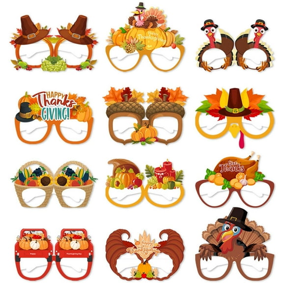 Thanksgiving Paper Eyeglasses With 12Pc Set, Themed Design And Photo Props For Party Decor And Kids Activities 7.87X5.91X1.97In 0.33Lb