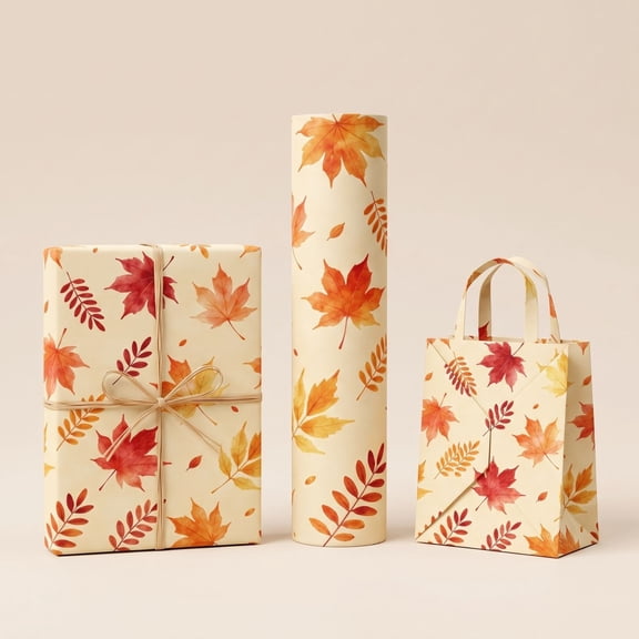 Thanksgiving Paper Gift Wrap Roll, Pumpkin Maple Leaf Harvest Theme, DIY Gift Box Wrapping Paper for Holiday and Party