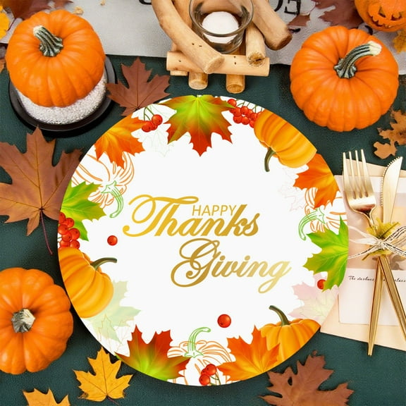 Thanksgiving Paper Plates 10 Count 9 Inch - Fall Harvest Disposable Party Plates with Pumpkin & Maple Leaf Design, Eco Friendly Multicolor