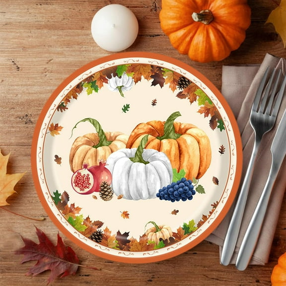 Thanksgiving Paper Plates 20 Pack, 7 Inch Autumn Disposable Dinner Plates with Pumpkin Maple Leaf Fall Theme for Thanksgiving Party Supplies and Decorations