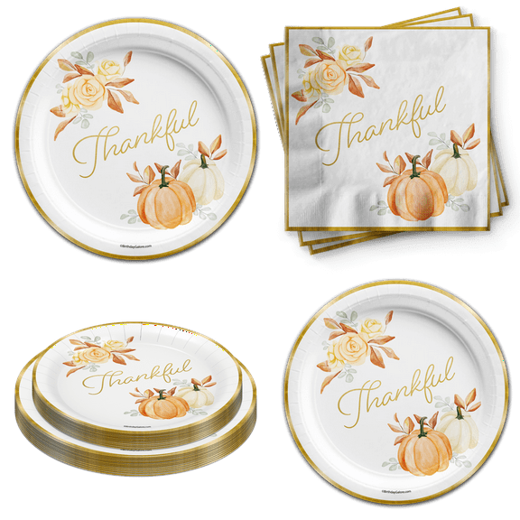 Thanksgiving Paper Plates - Fall Party Supplies - Fall Paper Plates and Napkins - Pumpkin Paper Plates - Pumpkin Party Supplies - Holiday Tableware Set Includes Plates Napkins | Kit for 24