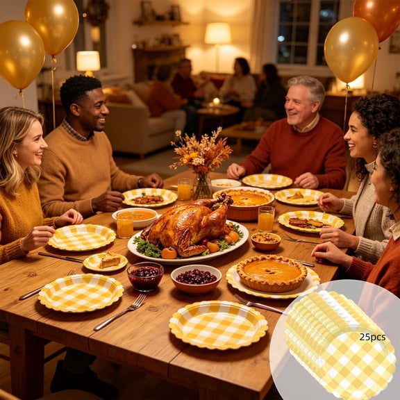 Thanksgiving Paper Plates, Festive Fall Pumpkin and Maple Leaves Patterns, Disposable Tableware for Autumn Harvest Parties, Easy Cleanup for Gatherings, 7", Lazyguy