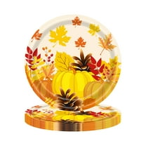 Thanksgiving Paper Plates Festive Fall Pumpkin and Maple Leaves Pattern Disposable Tableware for Fall Harvests Party
