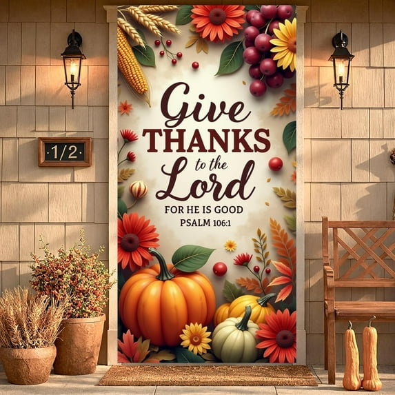 Thanksgiving Party Decorations Door Cover, Happy Thanksgiving Front Door Banner Fall Harvest Turkey Themed Porch Sign Hanging Backdrop for Indoor Outdoor Party Supplies 71x35 Inch