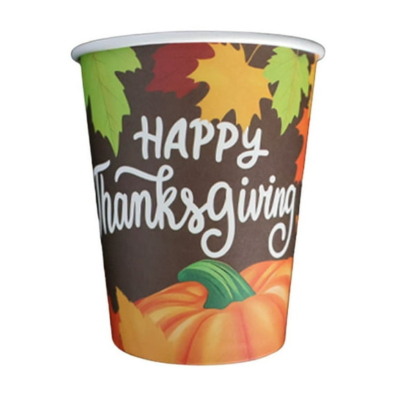 Thanksgiving Party Supplies 10PCs Disposable Paper Cups Set, Fall Pumpkin and Maple Leaf Design for Thanksgiving Feast